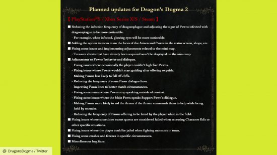 Dragon's Dogma 2 new update Pawn cliffs: the full update notes