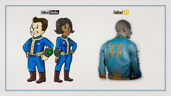 Fallout 76 vault 33 jumpsuit: An image of the free Vault 33 jumpsuit from Amazon's Fallout in Fallout 76 and Fallout Shelter.
