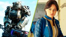 Fallout Season 2 Fallout 4 Sales: An image of Ella Purnell in the Fallout TV Show on Amazon Prime, and a Knight in Power Armor in Fallout 4.