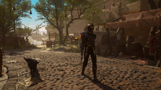 Flintlock the Siege of Dawn preview GDC: Nor and Enki walking along a cobbled street