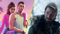 GTA 6 Troy Baker: An image of Jason and Lucia in GTA 6 and Troy Baker in The Last of Us.