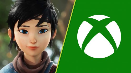 Kena Bridge of Spirits Xbox: a dark-haired girl with blue eyes next to the Xbox logo