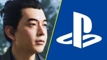 PS5 PlayStation overlay PC: a young man with his hair tied back next to the PlayStation logo