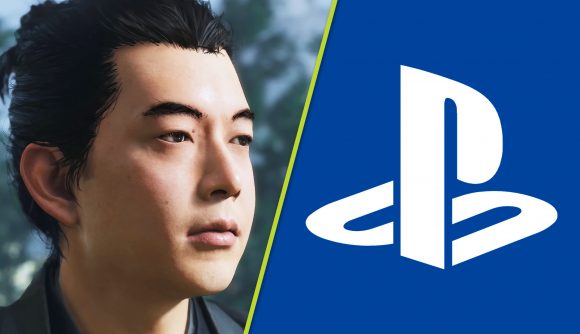 PS5 PlayStation overlay PC: a young man with his hair tied back next to the PlayStation logo