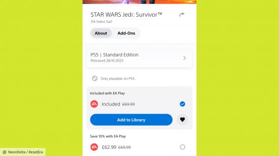 Star Wars Jedi Survivor Xbox Game Pass: the PS5 listing