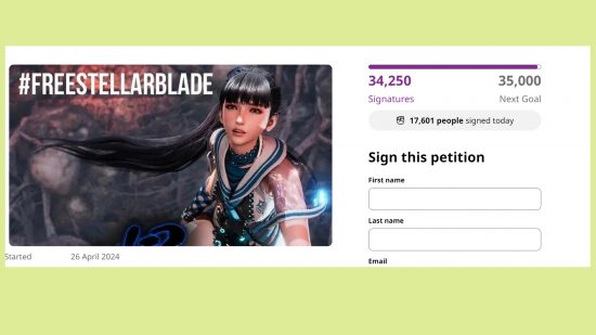 Free Stellar Blade petition: An image of the Change.org petition for Stellar Blade.