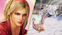 Tekken 8 Season 1 Lidia: Lidia with her red getup next to two fighters locked in battle
