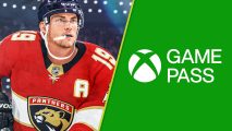Xbox Game Pass April 2024 wave two: an ice hockey player wearing a red jersey next to the Game Pass logo