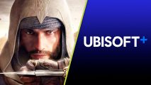 Assassin's Creed Infinity: An image of Basim in Asassin's Creed Mirage and the Ubisoft+ Logo.