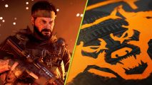 Call of Duty Black Ops 6 reveal May: Woods wearing a bandana next to the Cerberus logo
