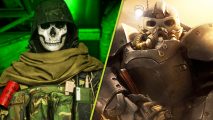 Call of Duty MW3 Fallout Season 4: a man in a skull mask next to a hulking armored person