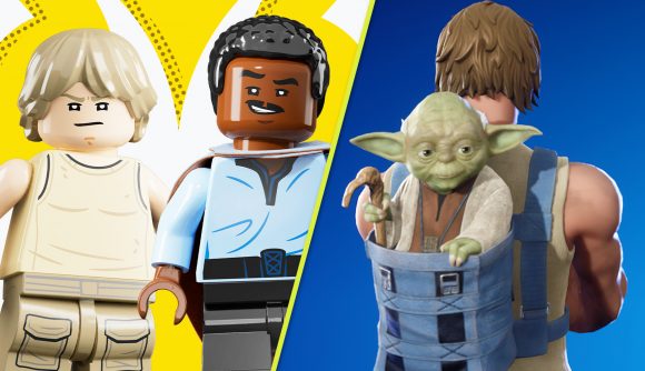 Fortnite Star Wars event: An image of Lego Luke Skywalker and Yoda back bling in Fortnite.
