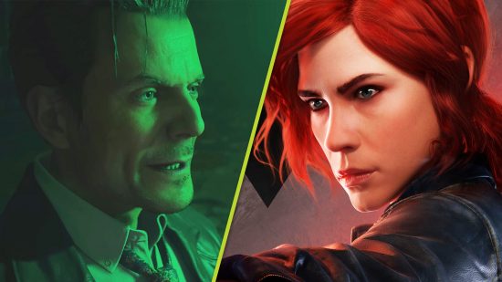 Remedy Project Kestrel canned Control Max Payne: Sam Lake tinted green by the light, next to Jesse with her red hair