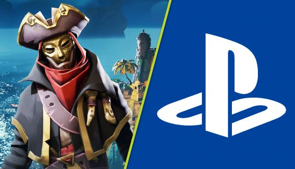 Sea of Thieves PlayStation Charts: An image of a pirate in Sea of Thieves and the PS Logo.