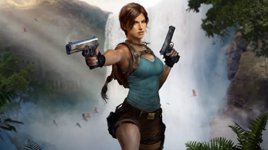 Tomb Raider Xbox Game Pass: Lara Croft holding her dual pistols and wearing her trademark blue top and brown shorts