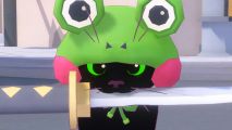 Xbox Game Pass Little Kitty Big City: a cat wearing a frog hat holding a sword in its mouth