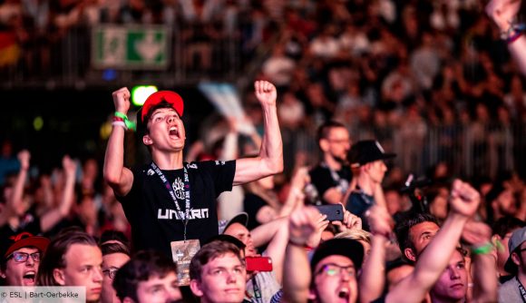 A CSGO fan cheers at ESL One Cologne 2018
