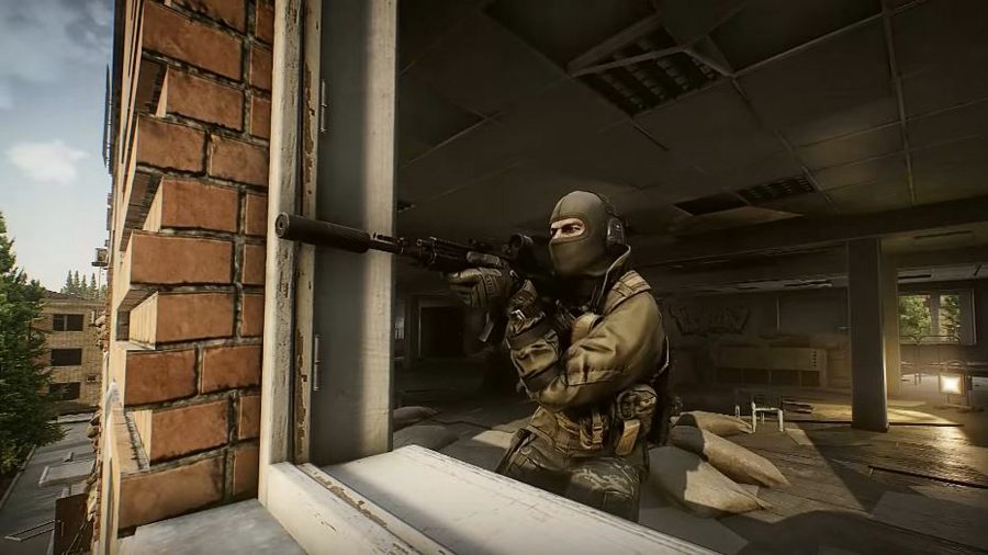 Escape from Tarkov player leans out a window in Reserve