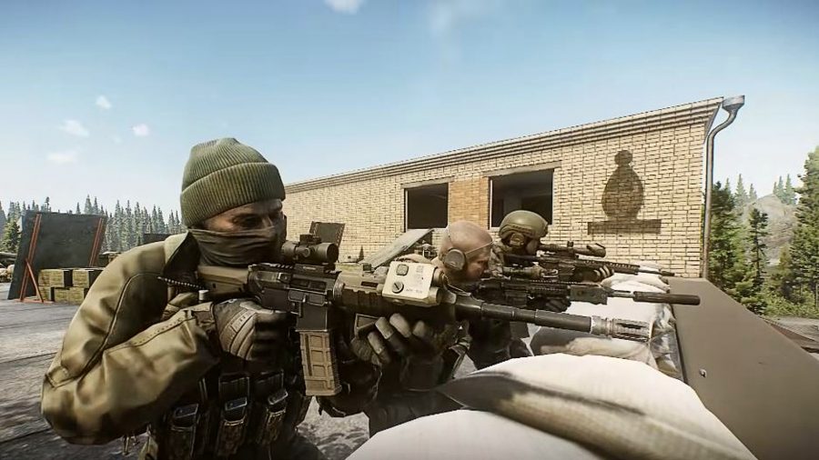 Three Escape From Tarkov players on a roof in Reserve