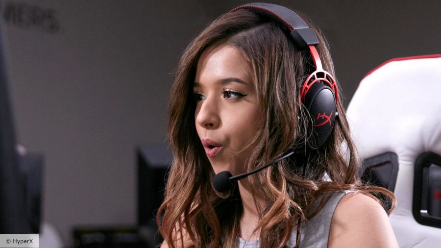 Pokimane gasps while playing a game wearing a HyperX headset