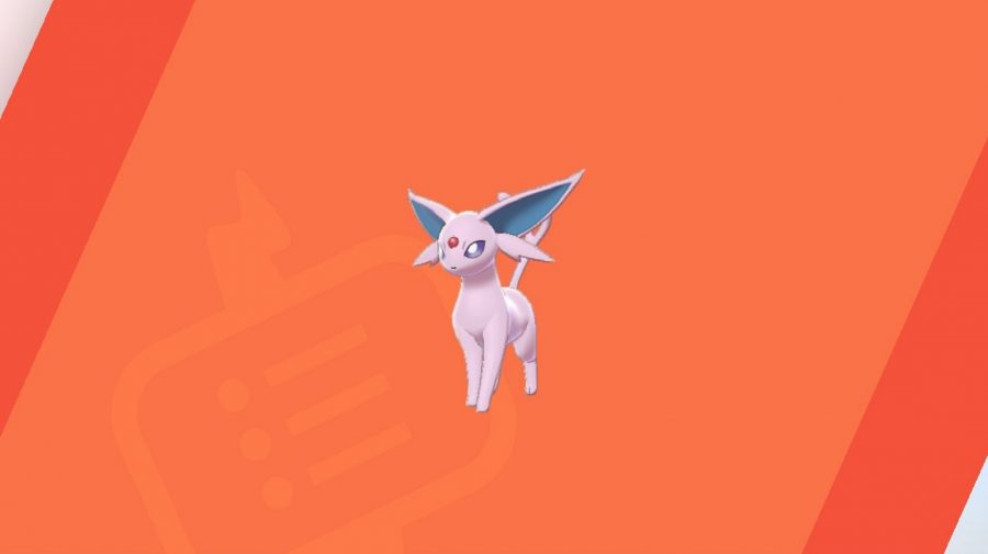 Espeon against a red background