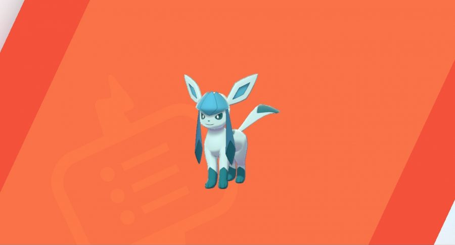 Glaceon against a red background