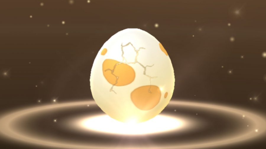 A 5km egg is hatching in Pokemon Go. It's got orange spots on it.