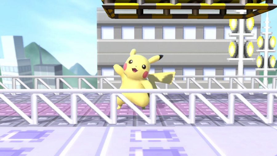 Pikachu waving at you on top of the Silph Co. stage.