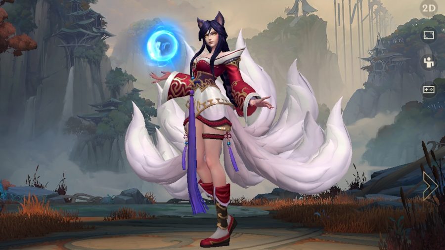 Ahri with her nine tails stood upright in Wild Rift