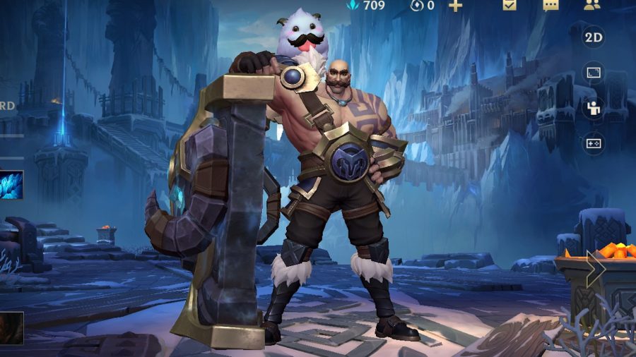 Braum stood upright leaning against a wall in Wild Rift 