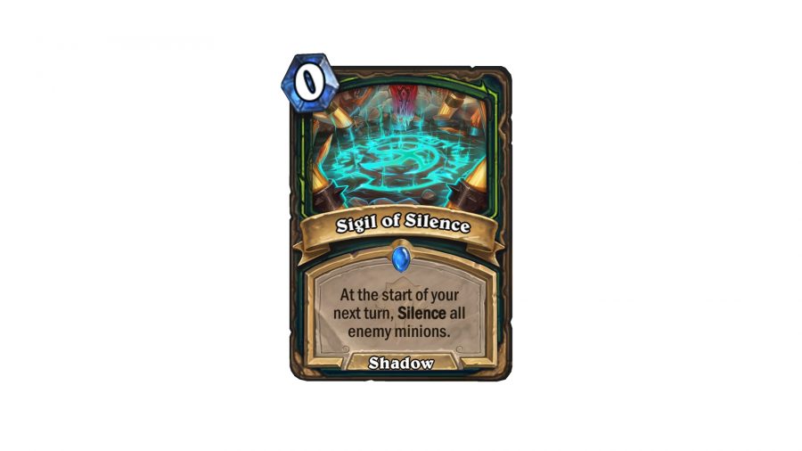 Hearthstone's new card, Sigil of Silence shows a glowing symbol on the ground. 