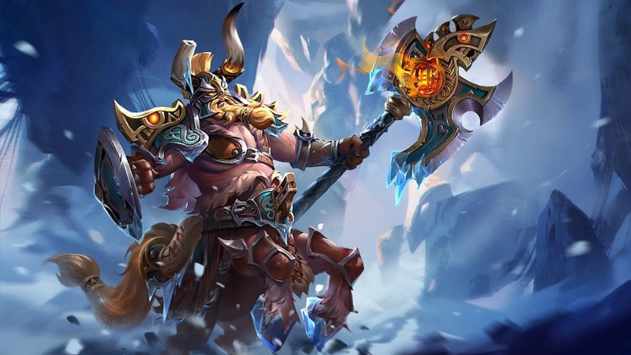 Best Dota 2 heroes: A centaur holds a large axe while charging forward on tundra