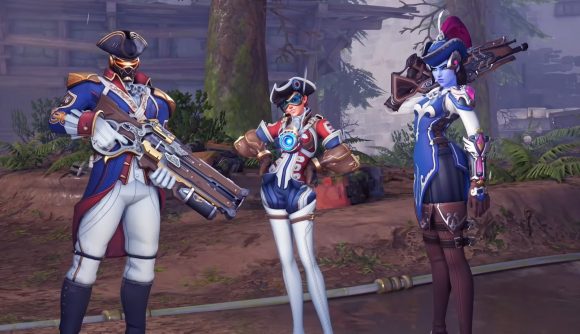 A trio of Overwatch heroes dressed as French revolutionaries