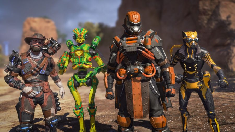 Four Apex Legends characters line up, sporting animal-themed skins