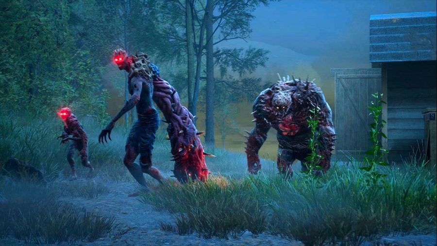 Three large zombies (Back 4 Blood's Ridden) amble through grass