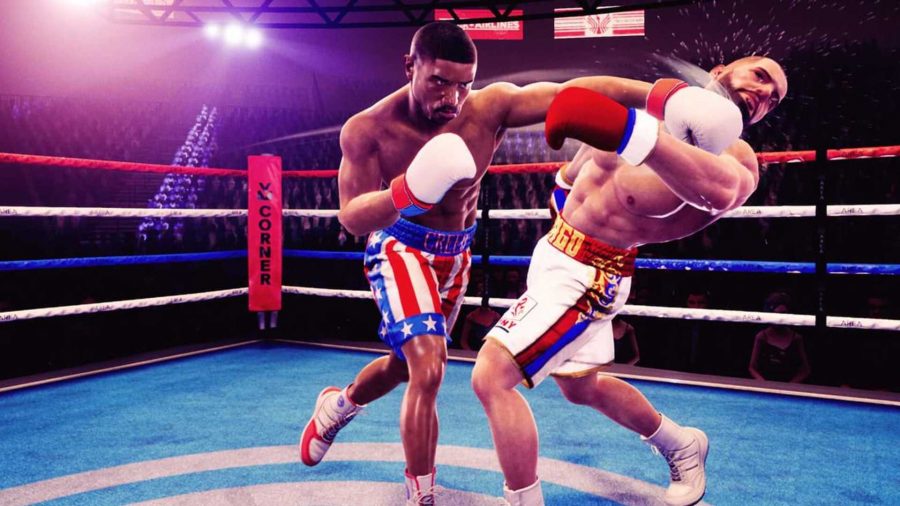 Adonis Creed faces off against his opponent in the ring.