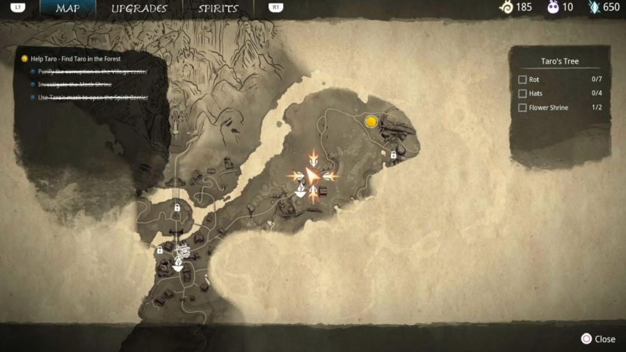 The map showcasing the location of Taro's Tree's first rot.