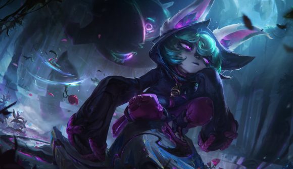 League of Legends' Vex, a green-haired, purplish yordle