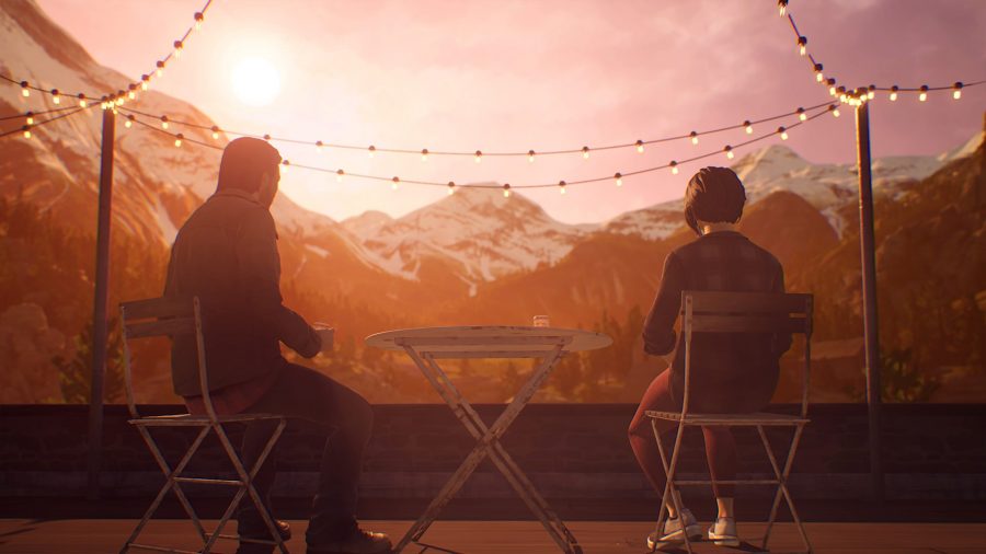 Alex and Gabe sitting together, drinking beer in Life is Strange: True Colors