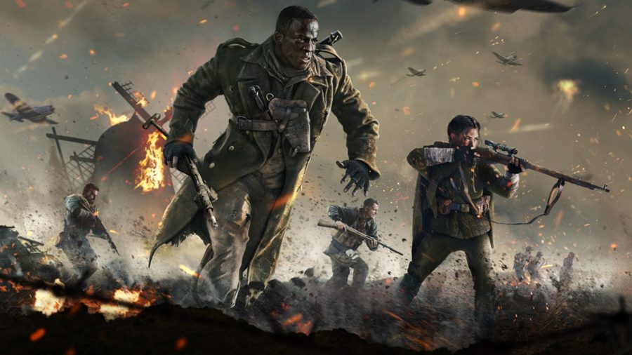 Call Of Duty Vanguard Game Pass: Multiple soldiers can be seen running across a battlefield.