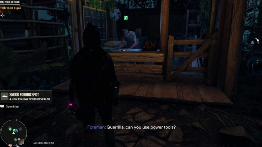 far cry 6 unique weapon locations: the construction desk as seen in one of the camps. 