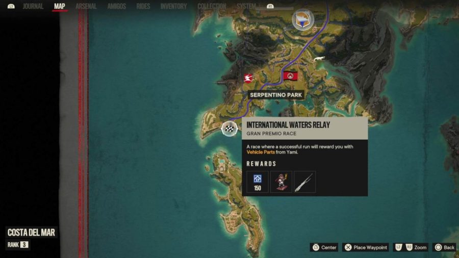 Far Cry 6 ride locations: The map showcasing the location of the International Waters Relay race.