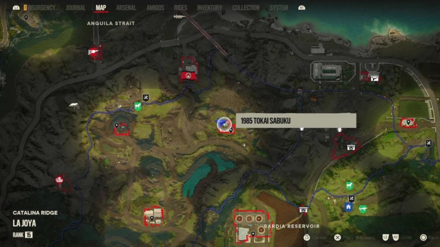 Far Cry 6 Ride Locations: the map showcasing the location of the 1985 Tokai Subuku