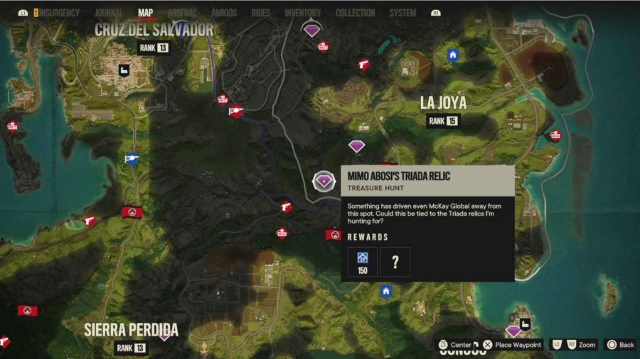 Far Cry 6 Triada Relic Locations: the location of Mimo Asobi's Triada Relic on the map