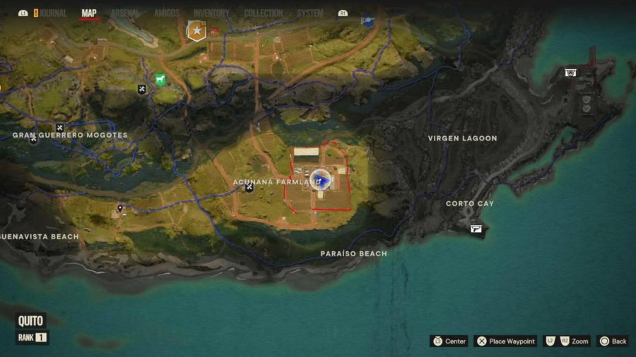 Far Cry 6 USB Stick locations: The map showcasing the location of the USB stick. 