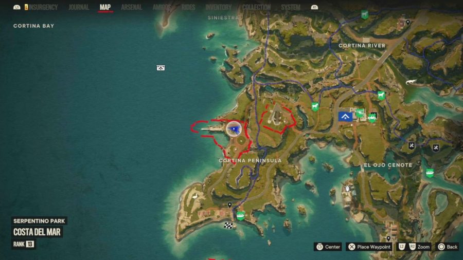 Far Cry 6 USB Stick locations: The map showcasing the location of the USB stick. 