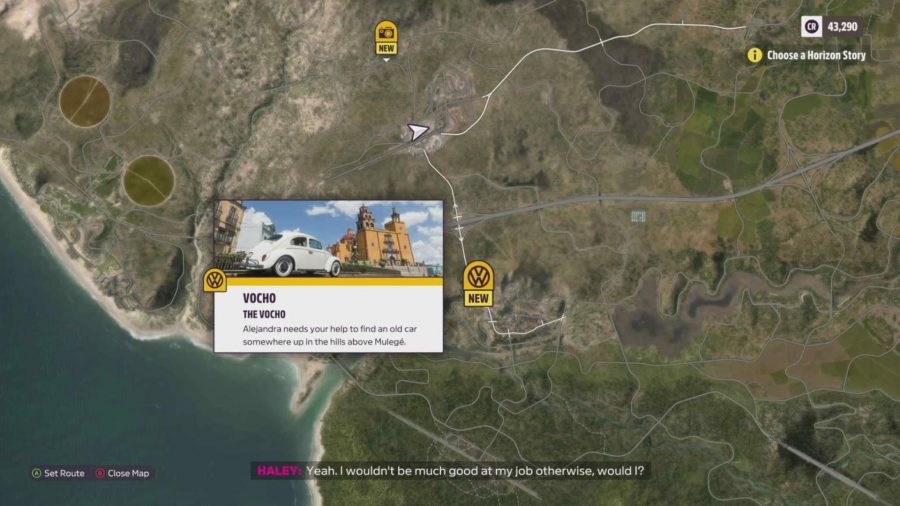 Forza Horizon 5 Barn Finds: The map showcasing the Vocho Horizon Story questline.