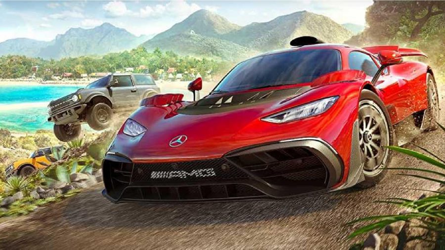Forza Horizon 5 Fastest Car: Three cars can be seen racing along a hillside in Mexico