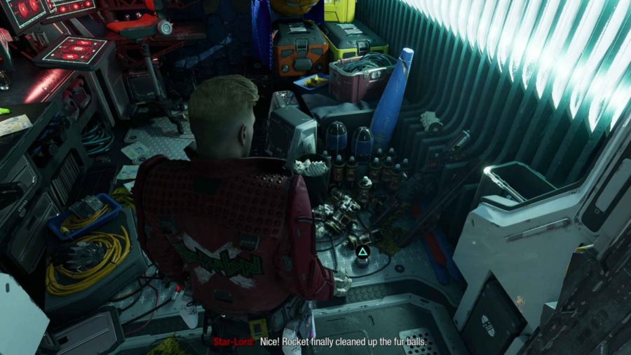 Guardians of the Galaxy Archives locations: Star-Lord is staring at the archives on Rocket's floor.