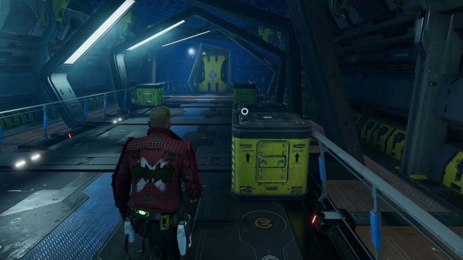 Guardians of the Galaxy Archives locations: Star-Lord is looking at the box with the Archives on it.